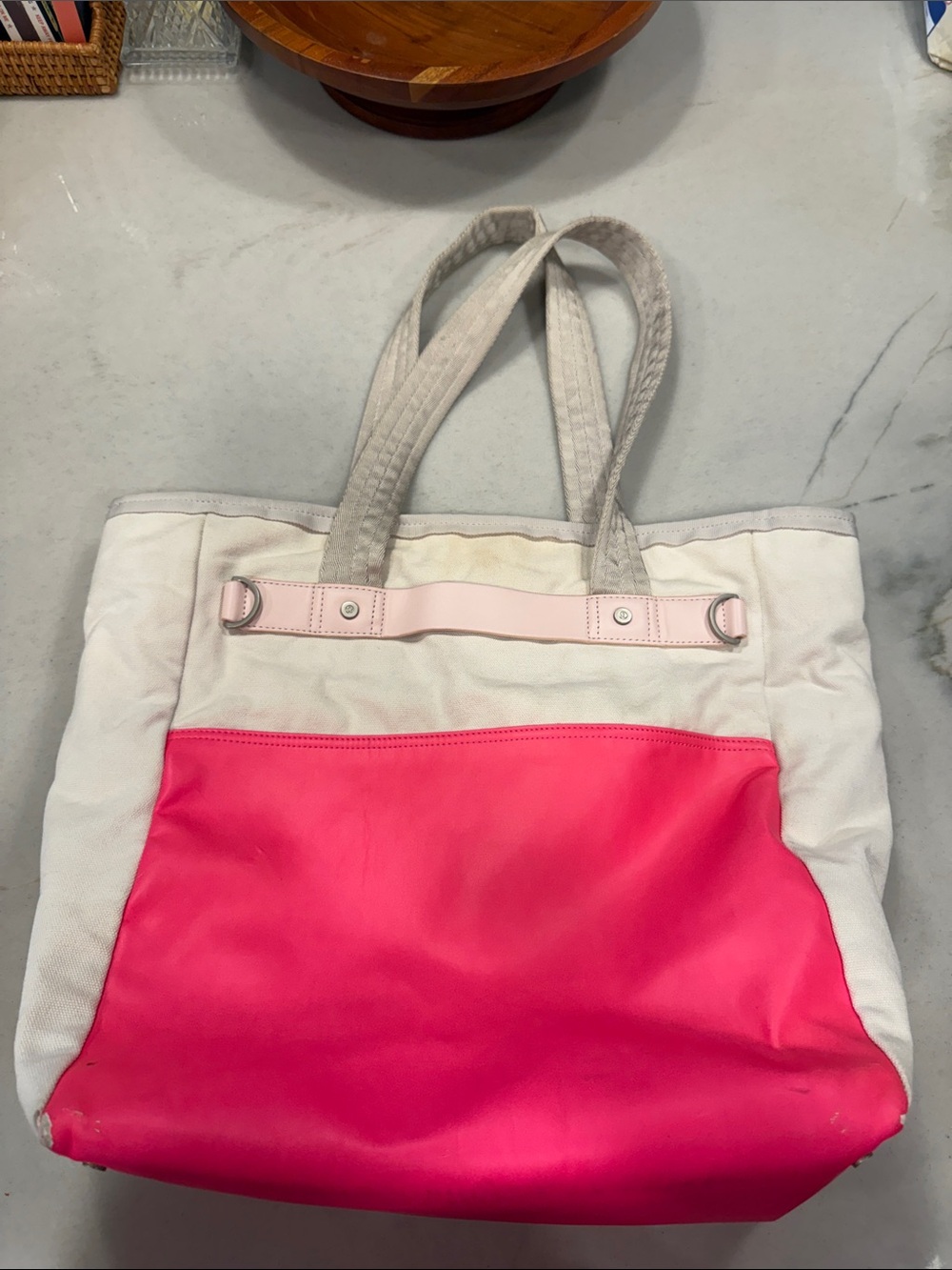 lululemon athletica Cream and Bright Pink Canvas Tote